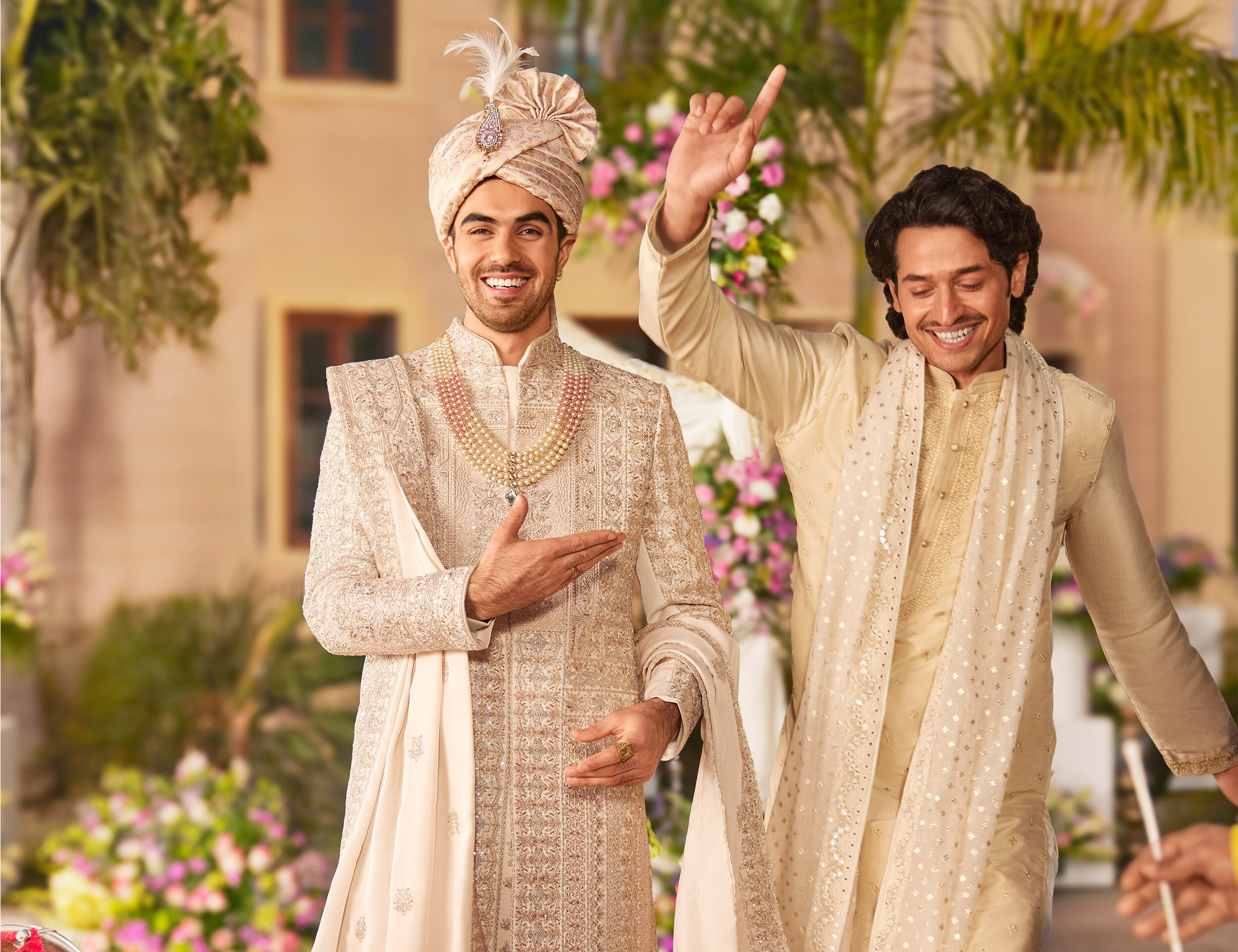 Men wearing Elegant Sherwani Set Perfect for a Sangeet Ceremony
